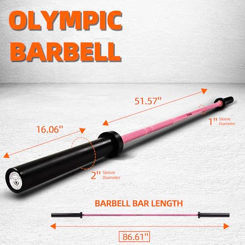 Fitvids Olympic Cerakote Barbell for Home & Commercial Gyms, 190K PSI Tensile Strength Rated for up to 1500LB Capacity - color: Pink