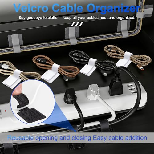 80 PCS Hook and Loop Cable Ties, Self Adhesive Cable Management Straps, Reusable Cord and Wire Organizer Clips for Under Desk, Computer, TV, Gaming Setup, Home Office and Kitchen, Black and White - color: 40 Black + 40 White