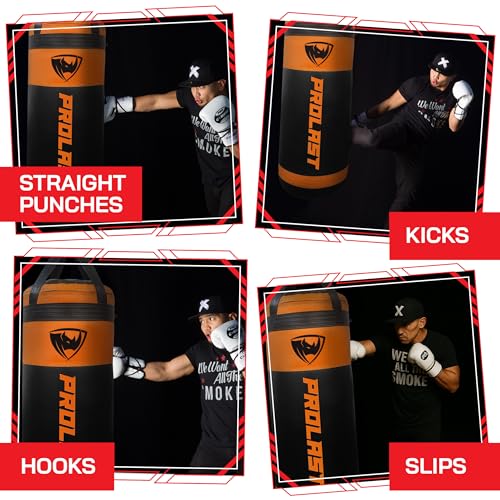 4Ft XL 135Lb Heavy Punching Kicking Bag for Adults, Boxing, MMA, Martial Arts, Muay Thai, Strength Training Equipment, Special Edition Rhino Logo - color: Orange / Black, style: Filled