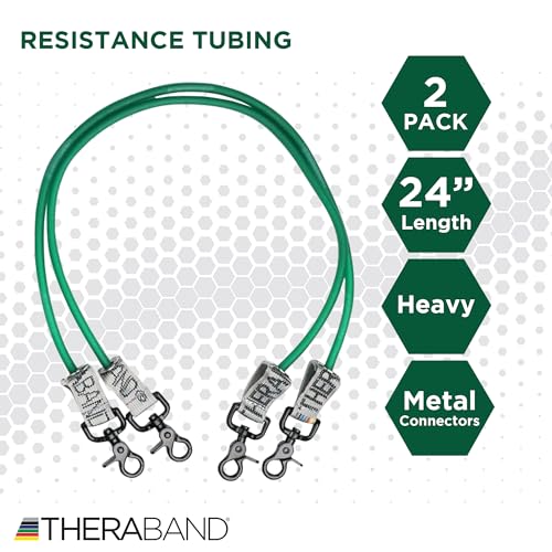 THERABAND Wellness Station Professional Latex Resistance Tubing With Connectors for Physical Therapy, Exercise Station for Rehab, Lower Pilates, Set of 2, 24 Inch, Green, Heavy, Level 4 - color: Green - Heavy, size: 24 Inch