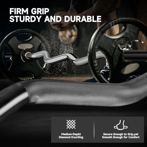 Olympic EZ Curl Barbell Bar, 400LBS Weight Capacity Olympic Curl Bar, 4ft Barbell Weight Bar with Knurled Grip for 2 Inch Weight Plates, Hip Thrusts,Squat,Biceps-Home Gym Weight Bar - color: Black