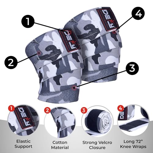 DEFY Knee Wraps for Weightlifting - Provides Knee Support for Powerlifting, Squats & Fitness Workouts - color: Grey Camo