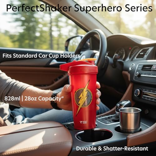 PerfectShaker ACTIV DC Series | Leak-Proof, BPA-Free, Shatter-Resistant | ActionRod Mixing Technology for Smooth Blends | Gym, Fitness & Sports Shaker - 28oz (FLASH) - color: FLASH