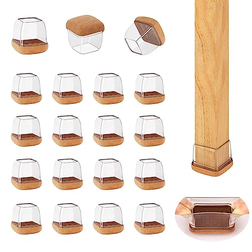 16-Pcs Square Silicone Chair Leg Floor Protectors, Thick & Durable | Protect Hardwood Floors from Scratches & Noise, Fit Dining Table & Bar Stool Legs (Fits 3/5" to 7/10") - size: S - 16 Pcs - Clear