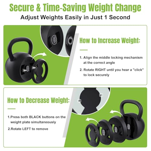 Hezeyferg 2-in-1 Adjustable Kettlebell for Home Gym Strength Training | 15-45 LB Kettlebells Weight Set, 4.8-30 LB Dumbbell Weights, with Wide Grip, for Men/Women Full Body Exercise - color: Black