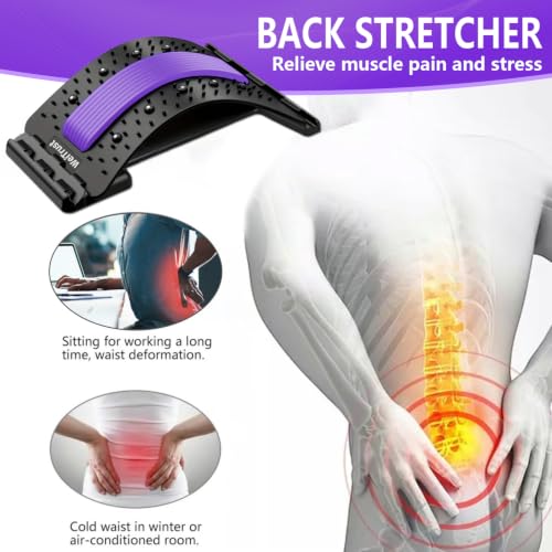 Back Stretcher - 4-Level Adjustable Lumbar Support Board & Back Cracker for Lower Back Pain Relief, Home Office Use (Purple) - color: Purple