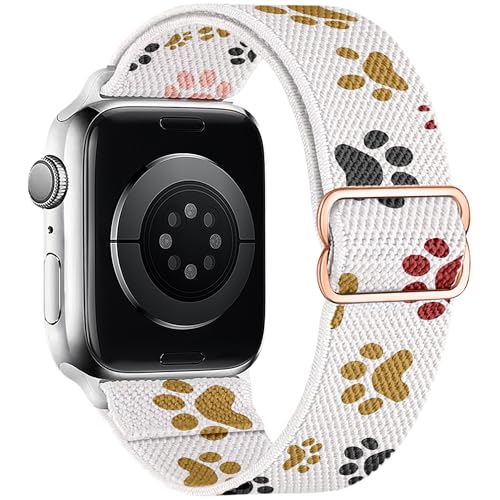 Stretchy Nylon Loop Bands Compatible with Apple Watch 38mm 40mm 41mm 42mm 44mm 49mm Adjustable Soft Elastics Strap Compatible with Apple Watch SE Ultra iWatch Series 8/7/6/5/4/3/2/1 (Grey+Blue, - color: Aureate Paw, size: 38mm/40mm/41mm/42mm(Series 10)