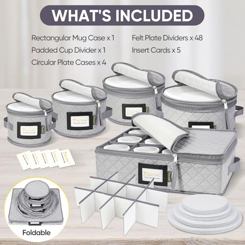 BALEINE China Storage Containers, Sturdy Quilted Wine Glass Storage, Plate Organizer with Carry Handles, Moving Boxes for Dishes, Cups, Mugs and Stemware (Plate Mug Combo, Soft Shell Grey) - color: Grey, style: Plate Mug Combo-Soft Shell