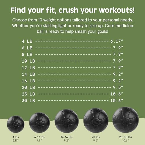 Core Weighted Medicine Ball 4, 6, 8, 10, 12, 14, 16, 20, 25, 30 lbs, Soft Touch Vegan Leather with Sturdy Grip for Strength Training, Recovery, Balance Exercises and Other Full-Body Workouts - color: Black, style: 14 lbs