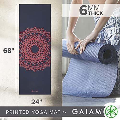 Gaiam Premium Yoga Mat, 6mm Thick Print Mat | Premium 6mm thick cushioning for joint support. Non-slip print design for yoga, Pilates & floor workouts. - color: Pink Marrakesh