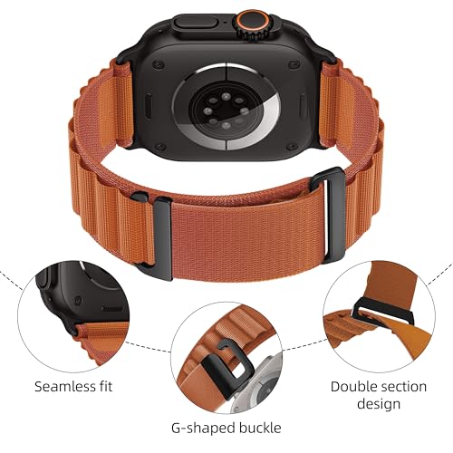Alpine Nylon Sport Bands Compatible with Apple Watch Ultra Band 49mm 46mm 45mm 44mm 42mm Men Women, Stretch Loop Strap with D-Hook for iWatch Series 10 Ultra SE 9 8 7 6 5 4 3 2 1 (B-Terracotta, 49mm/46mm/45mm/44mm/42mm(Series 3)) - color: B-Terracotta, si