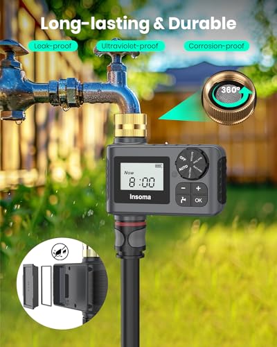 Sprinkler Timer with Brass Swivel, Programmable Water Timer for Outdoor Garden Hose, Hose Timers with Rain Delay/Manual/Auto Mode, Drip Irrigation and Lawn Watering System, 1 Outlet - size: 1 Zone-Brass Inlet