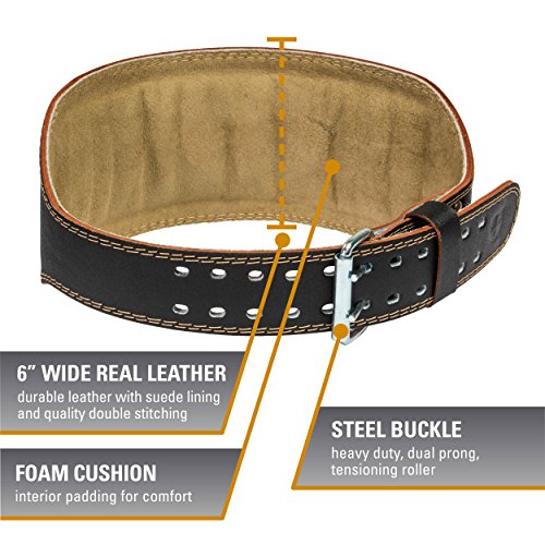 Harbinger Padded Leather Contoured Weightlifting Belt - 4" or 6” Width - Interior Suede Lining & Foam Cushioning - Heavy-Duty Dual Prong Steel Roller Buckle - for Lifting Support - size: XX-Large, style: 6 Inch