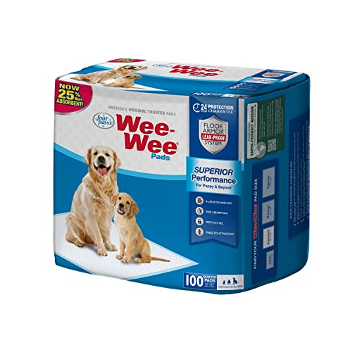 Four Paws Wee-Wee Superior Performance Unscented Pee Pads for Dogs & Puppies, Quilted Leak-Proof Dog Housebreaking Potty Training Floor Protection, 22" x 23", 100 Count - size: 100 Count