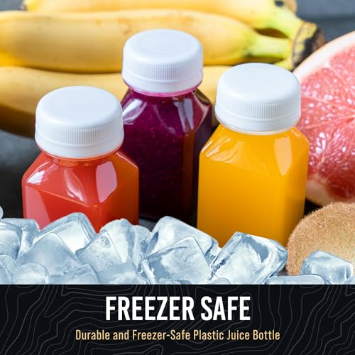 Norcalway 4 Oz Small Plastic Bottles with Black Caps for Liquids - Ginger Shot Lids, Wellness Juice Freezer Safe, Leak Proof, Food Grade 4 Oz 6 Pack, white - size: 4 OZ / 6 PACK