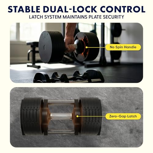 SQUATZ Adjustable Dumbbells with Quick Weight Change, Space-Saving Dumbbell Set with Anti‑Slip Handle, Secure Locking System, Heavy‑Duty Plates & Base for Home Workout and Strength Training - size: 90 LB Total - (45LB Each)