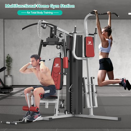ULTRA FUEGO Multifunctional Home Gym Equipment Workout Station with Pulley System, Arm, and Leg Developer for Full Body Training - style: 118lb Home Gym Station with Power Tower
