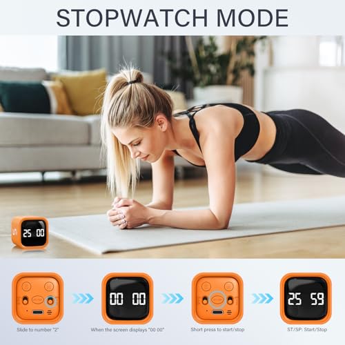 Rotating Pomodoro Timer 5, 25, 10 50 Minutes Preset, Desk Productivity Flip Timer, ADHD Tool Cube Countdown Stopwatch, Vibration/High/Low Volume/Custom Modes, for Work, Study, Back to School, Orange - color: Orange