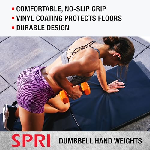 SPRI Dumbbells Hand Weights Set of 2 - Vinyl Coated Exercise & Fitness Dumbbell for Home Gym Equipment Workouts Strength Training Free Weights for Women, Men (1-10 Pound, 12, 15, 18, 20 lb) - color: (L) Dark Grey | 15-Pound