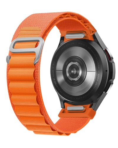 One Click Alpine Loop Bands Compatible with Samsung Galaxy Watch 7 Band/Galaxy Watch 6 4 5 FE Band 40mm 44mm/Watch 6 4 Classic 47mm 43mm 42mm 46mm/5 Pro 45mm, 20mm No Gap Nylon Sport Strap for Men - color: 1#Orange