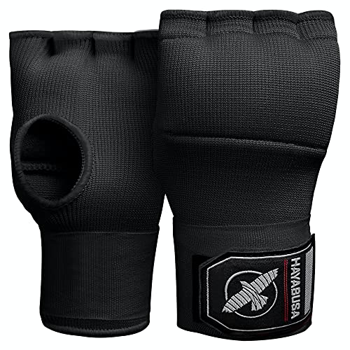 Hayabusa Quick Gel Hand Wrap Boxing Gloves | Slip-On Design, Padded Knuckle Protection, Hook and Loop Closure, Muay Thai Kickboxing, Men and Women, Sparring - color: Black, size: Large