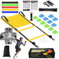 Speed Agility Training Equipment Set, Agility Ladder 20ft, 12 Football Cones, Resistance Parachute/Soccer Kick Trainer, Jump Rope, 5 Resistance Bands, Football Practice Equipment for Kids Adults - color: Set1 with Parachute