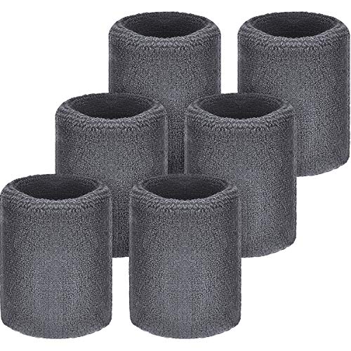 Willbond Wrist Sweatbands, Sports Sweatbands for Competition, Sweat Absorbent, for Basketball, Tennis, Football, Running and Work (Pack of 6) - color: Gray