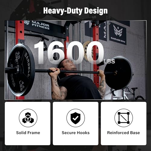MAJOR FITNESS F22 Power Rack, 1600lbs All-in-One Squat Rack with Dual Pulley System, Heavy-Duty Steel Frame, Attachments & Storage for Home Gym Strength Training - color: Black, style: F22 (with Bench Elite BK)