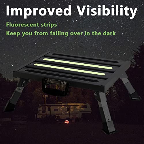 Aluminum RV Steps, 4-Level Adjustable Folding Step Stool with Non-Slip Rubber Feet, Non-Slip Fluorescent Strip Platform Rv Accessories - Gray - color: Gray+reflective Yellow
