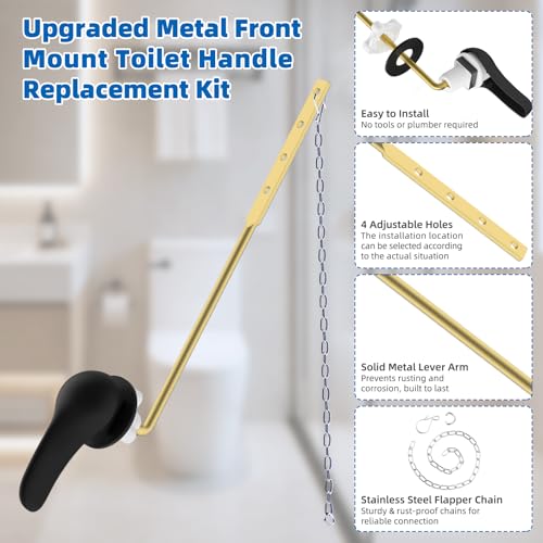 Hibbent Metal Front Mount Toilet Handle Replacement Kit, Matte Black | Upgraded Metal Flush Lever, Universal Toilet Flush Handle Fit Front Tanks, Stainless Steel Flapper Chains, 4 Adjustable Holes - color: Matte Black, style: Classic