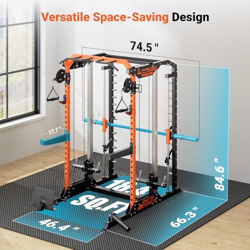 YOLEO Smith Machine & Squat Rack Combo, Multi-Functional Power Racks with Adjustable Width & Pull-Up Bar, Cable Crossover Power Cage, Independent Dual-Pulley System for Home Gym Garage Basement - style: 1700LBS Basic Smith Machine
