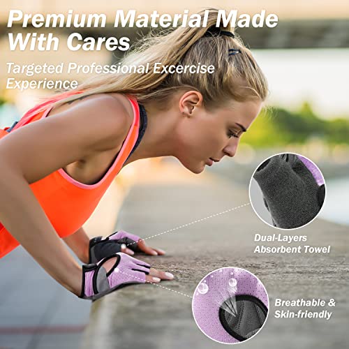LIFECT Freedom Workout Gloves, Knuckle Weight Lifting Shorty Fingerless Gloves with Curved Open Back, for Powerlifting, Gym, Women and Men - color: Purple, size: Large