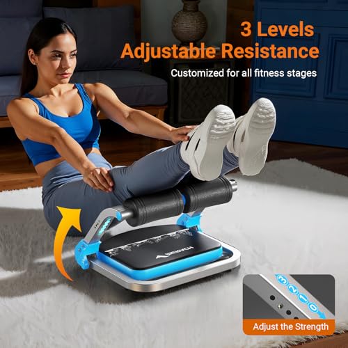 MERACH Ab Machine, Sit Up Exercise Equipment with 3 Adjustable Resistance Levels, Automatic Rebound Ab Crunch Machine for Core Workout, Ab Workout Equipment for Stomach - style: Square(Blue)