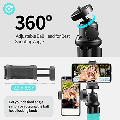 Aureday Phone Tripod, Flexible Tripod for iPhone and Android, Portable with Wireless Remote and Clip for Video Recording/Vlogging/Selfie (Blue) - color: Blue
