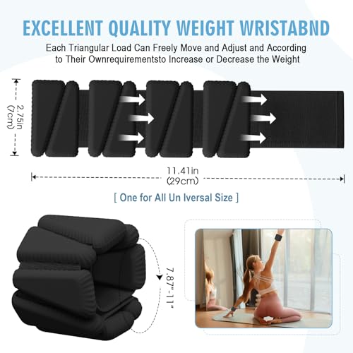 Wrist Weights, Adjustable Wrist Ankle Weights for Women, Wearable Arm & Leg Weights Set of 2(1 lb Each), Weighted Bangles for Walking, Yoga, Dance, Barre, Gym - color: Black