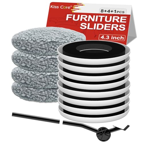 New Upgrade Furniture Sliders - Multi-Surface 3-in-1 Movers Sliders | Round Moving Pads with 8PCS 4.3" Carpet Sliders + 4PCS Hard Floor Socks + 1 Lifter - Protect Floor and Easily Move Furniture - size: 4.3in Round 8+4+1Pack