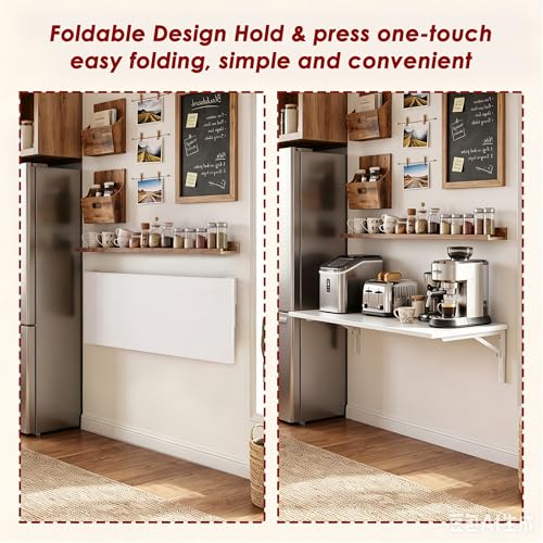 Need Small Fold Down Table Wall Mounted Heavy Duty Small Folding Wall Table Length 30 inches Width 20 inches Perfect Addition to Laundry Room/Home Bar/Kitchen & Dining Room AC15DW(7650) - color: White Desktop & White Folding Shelf Brackets, size: L30" * W