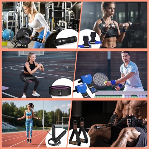 WALITO 8Pcs Barbell Pad Set for Hip Thrust - Squat Pad,Gym Accessories for Women with Bar Bad,Bench Press, with Gym Ankle Straps,Resistance Bands for Working Out,Lifting Strap,Carry Bag - color: Blue Black-10