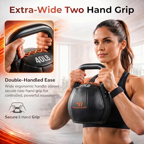 Bionic Body by Kim Lyons Soft Kettlebell with Handle | Soft Weight for Strength Training, Conditioning, Core & Full Body Workouts | Ergonomic Grip | Home Gym, Cross Training, HIIT & Functional Fitness Equipment - style: Orange - 40 LB