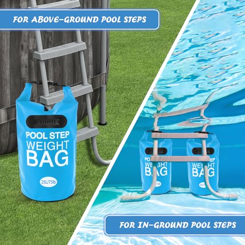 75 lb Heavy Duty Pool Ladder Weights - 2 Pack Pool Step Sand Bags for Above Ground Pools, Waterproof 500D PVC, Tear-Resistant Pool Stair Stabilizer to Prevent Floating, Sky Blue - color: Sky Blue, size: 75 lb