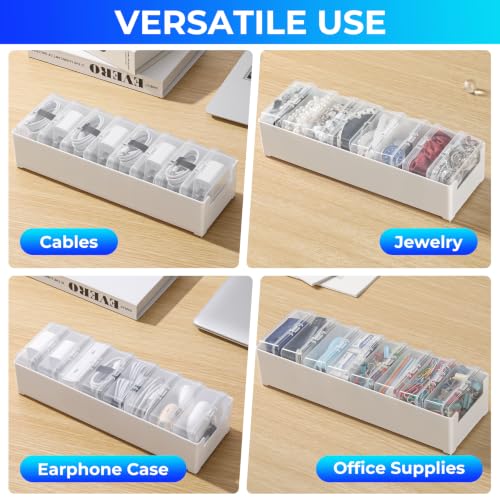 Large Cable Organizer Box with 8 Clear Switch Case, 1 Pack Clear Phone Charger Cable Organizer Box for Home Office Desk Accessories Wire Organization Stationery Supplies (white) - color: 8 pcs larger case for charger