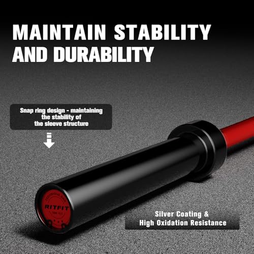 RitFit Barbell Weight Set - 4/6FT Olympic Barbell with Weight Plates (55-115LB Total) - Weightlifting Equipment for Squats, Curls, Deadlifts, Presses, Hip Thrusts - color: Black/Red, size: 6FT With 85LB Plates
