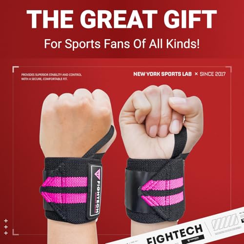 FIGHTECH Wrist Wraps for WeightLifting | 18 inch Professional Grade Lifting Wrist Wraps | Best for Powerlifting Competition, Strength Training, Bodybuilding (Pink, 18 Inch) - color: Pink
