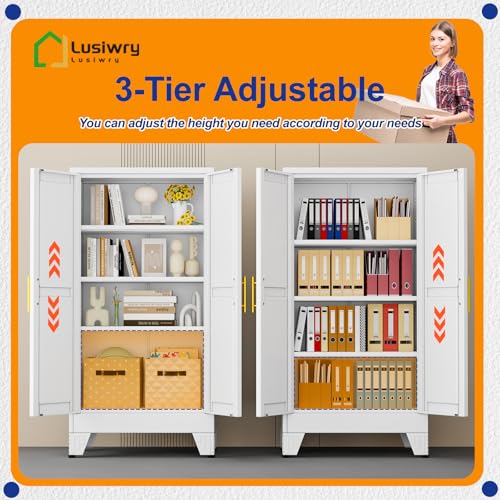 Metal Storage Cabinet with 2 Doors and 3 Adjustable Shelves - 47.2" Steel File Cabinet,Tool Cabinets for Office,Home,Garage,Gym,School,Bathroom,Kitchen(White) - color: White, size: 47.2H