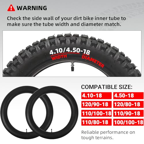 AR-PRO (2-Pack) 4.10/4.50-18" Heavy duty Dirt Bike Inner Tube with TR4 Straight Valve for 110/100-18,110/90-18,110/80-18,120/90-18,120/80-18,100/100-18 Motorycle Rear Tire - size: 4.10/4.50-18"