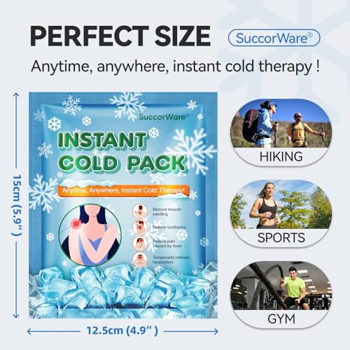 SuccorWare 30 Pack Instant Ice Packs for Injuries(4.9''x5.9'') Disposable Cold Packs for Pain Relief, Swelling, Sprains & Outdoor Activities - size: 30 Packs(4.9''x5.9'')