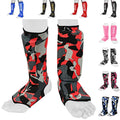 Be Smart Kids, Adults, Youth, Men and Women Muay Thai MMA Kickboxing Shin Guards, Instep Guard Training, Sparring Protective Gear Equipment Shin Kick Pads - color: Red Camo, size: XXS ( 9 to 13 Years )
