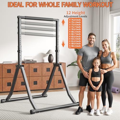 Foldable Pull Up Bar Station 58.3''-76.8'' Power Tower - color: 58.3"-76.8" with Assistance Bands