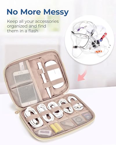BAGSMART Electronics Organizer Case - Travel Accessories for Women, Cord Organizer for Phone, SD Card, Beige - color: C-Beige