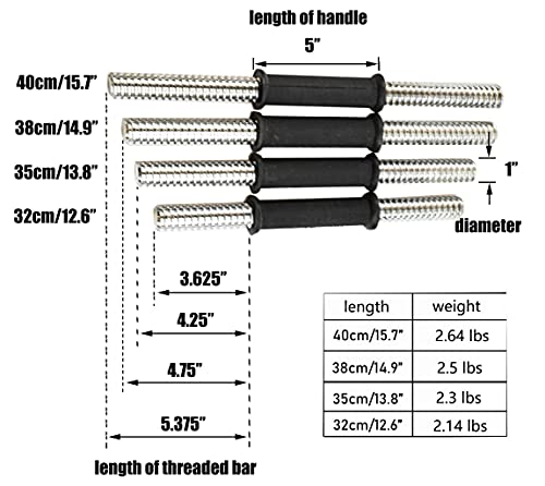 12.6/14.2/15.7inch(30/35/40cm)Pink Threaded Dumbbell Durable Rubber Handles/Adjustable Dumbbell Bar Handles - Fit 1 inch Standard Weight Plate - Weightlifting Accessories - Sold in Pair - size: 40cm/15.7inch
